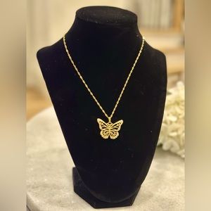 Vintage gold plated butterfly necklace with CZ